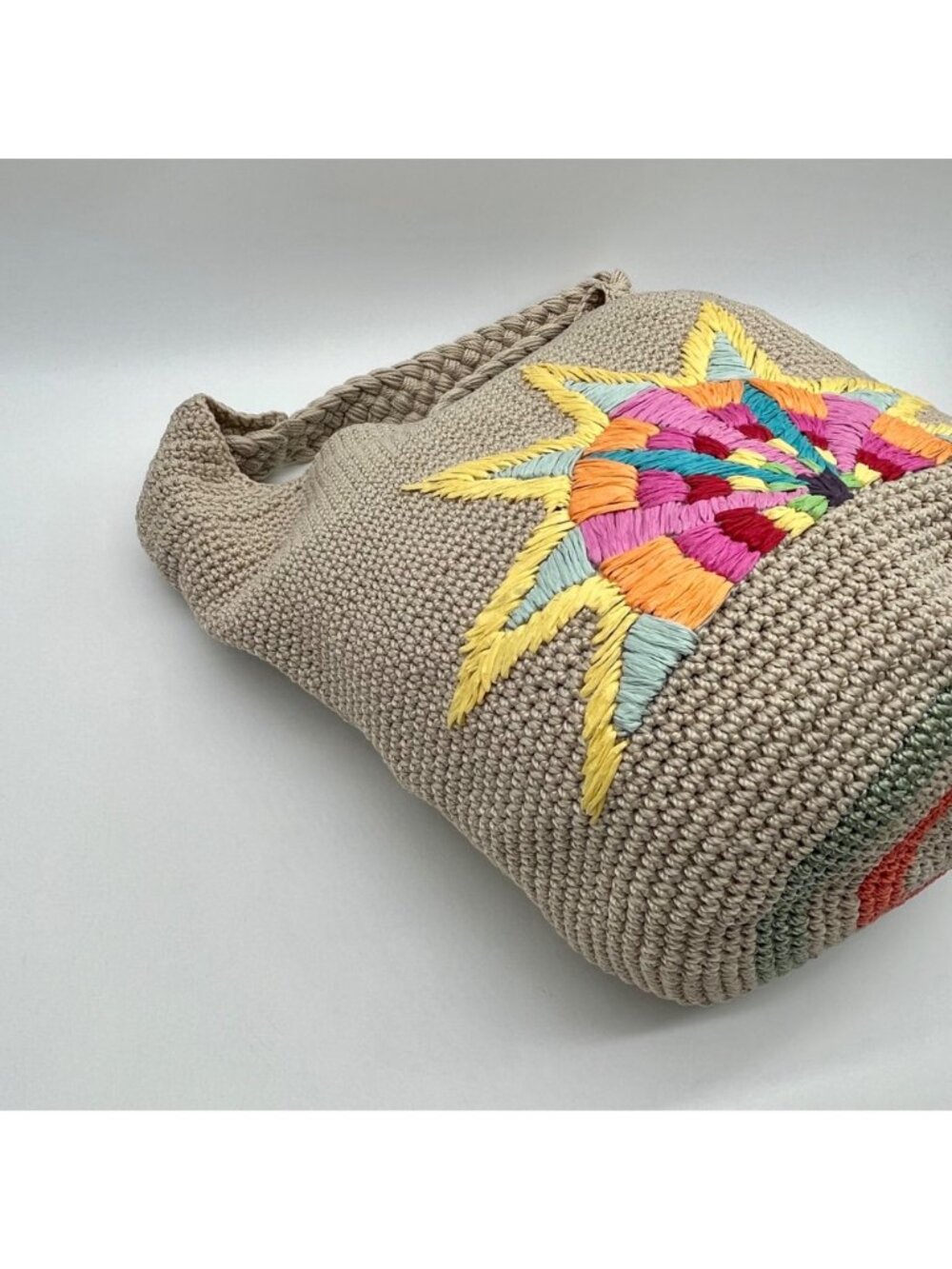 The Sak Tan Crocheted Crossbody Bag with Multicolor Sunburst Embroidery - Picture 7 of 10